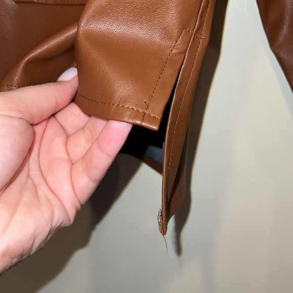 Faux Leather Cropped Button-Up Top - Picture 4 of 6